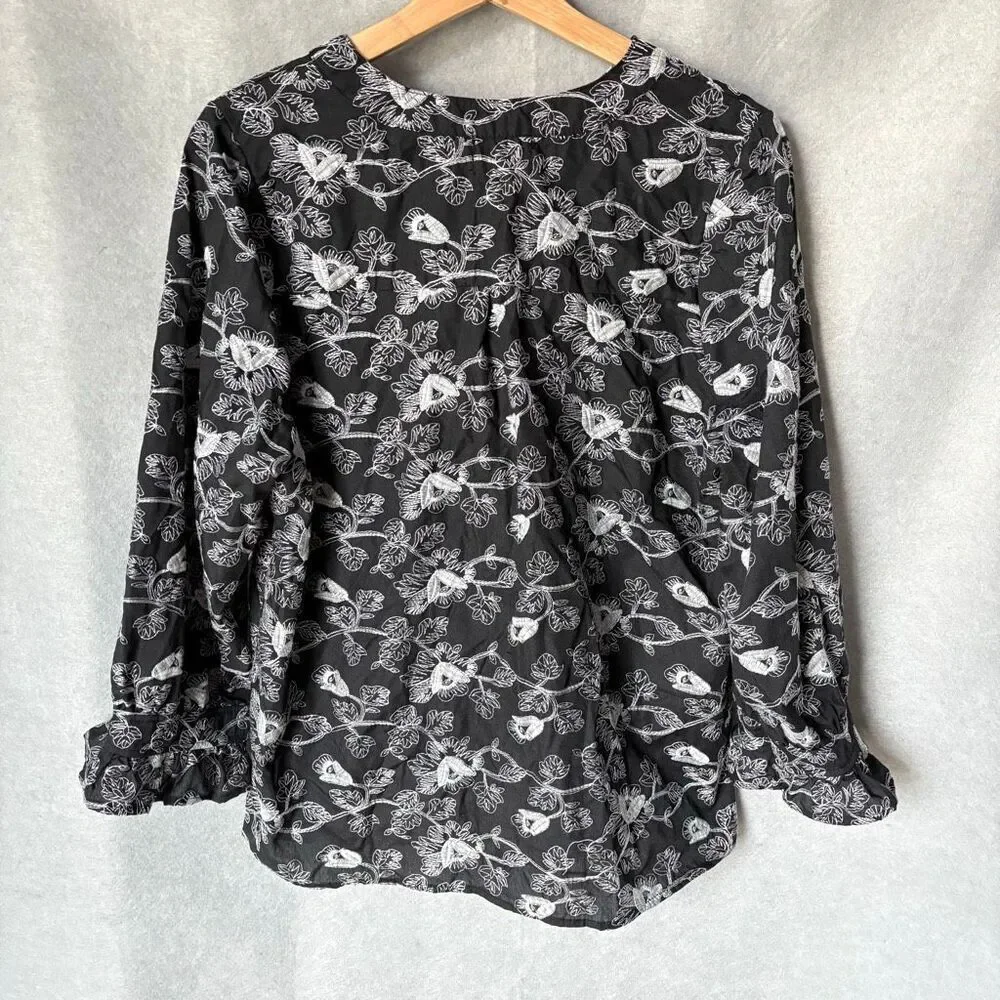 Anthropologie Kindred Cotton Embroidered Floral Henley Popover Size L Top Boho